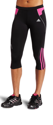 adidas Women's RESPONSE DS Three-Quarter Tight (Black, Intense Pink, Strong Pink, X-Small)