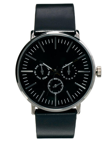 ASOS Watch With Metal Face and Black Leather Look Strap