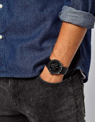 ASOS Watch With Metal Face and Black Leather Look Strap